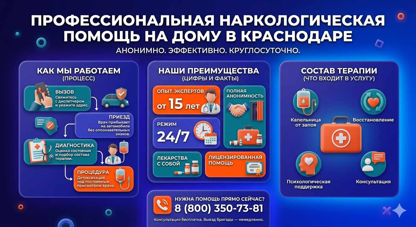 Инфографика о принципах лечения алкоголизма на дому в Морозовске: этапы вызова нарколога, преимущества анонимной детоксикации и состав медицинской помощи.